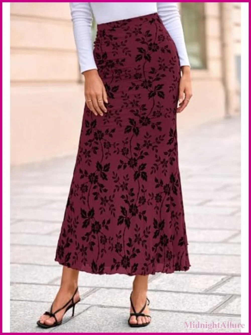 Floral Mesh Maxi Skirt High Waisted Mermaid Skirt with Lining Lettuce Trim